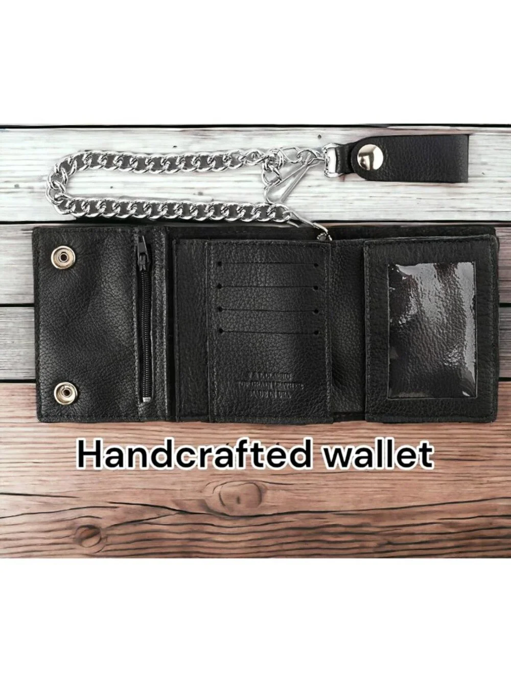 Vintage Biker Cowhide Leather Wallet with RFID Blocking & Steel Chain, Snap